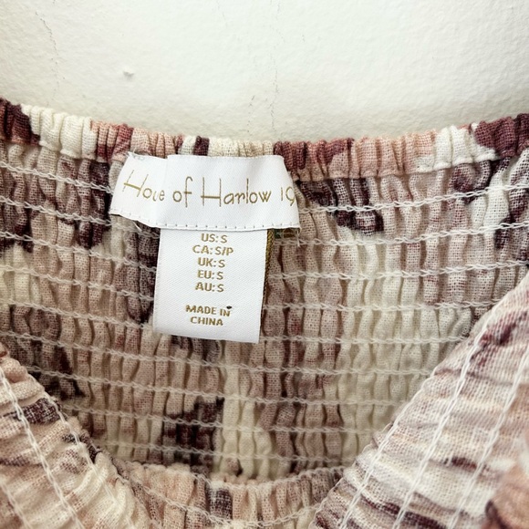 House of Harlow 1960 Small Linen Blend Mauve Palm Leaf Cream Midi Dress - Picture 2 of 6